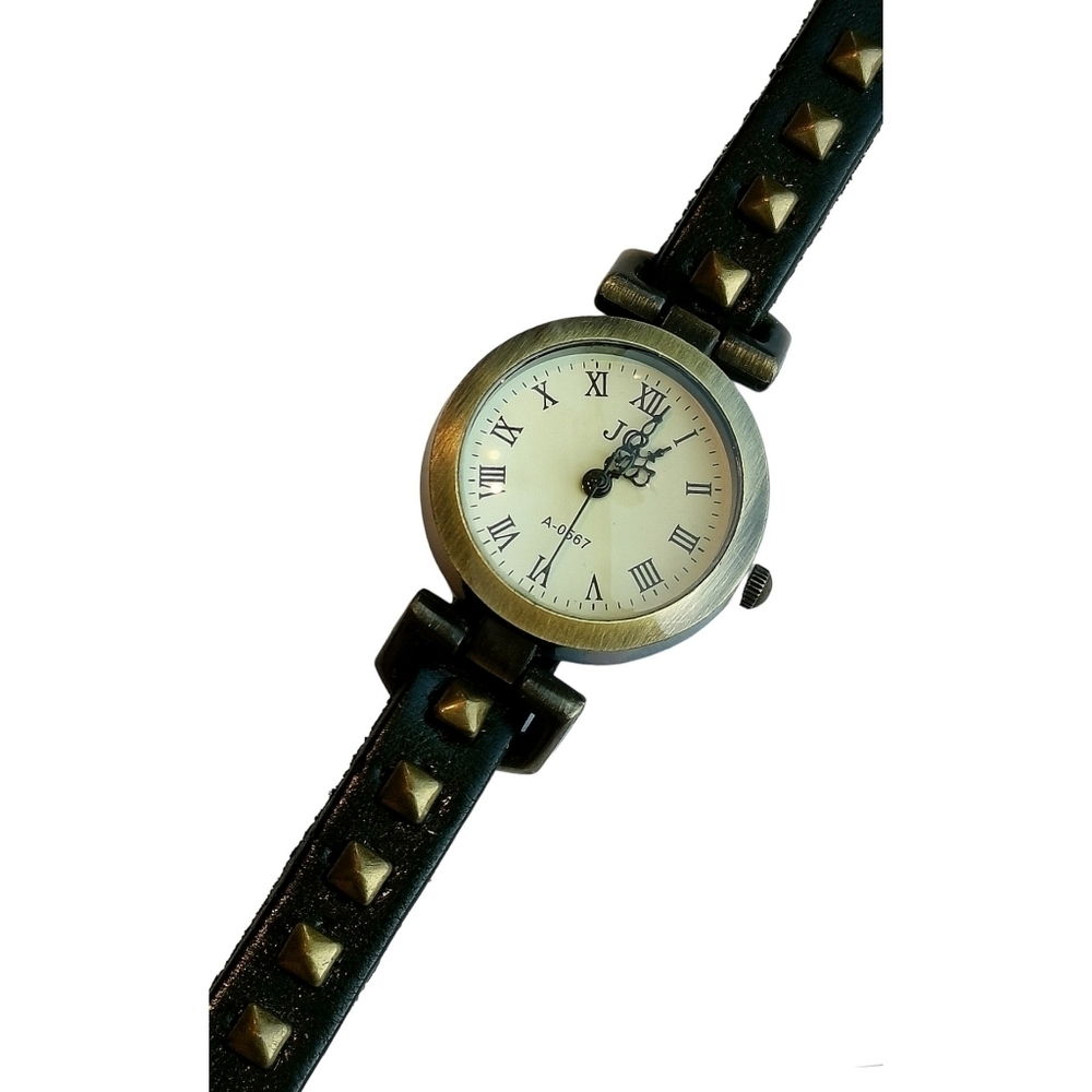 NWT watch black studded strap bronze case